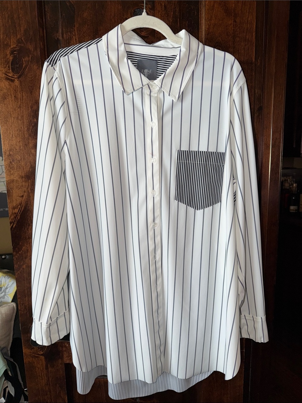 Lysse White Button-Down Shirt with Black Pinstripes